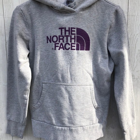 The North Face Sweaters - THE NORTH FACE Gray Hoodie with Purple Logo - S